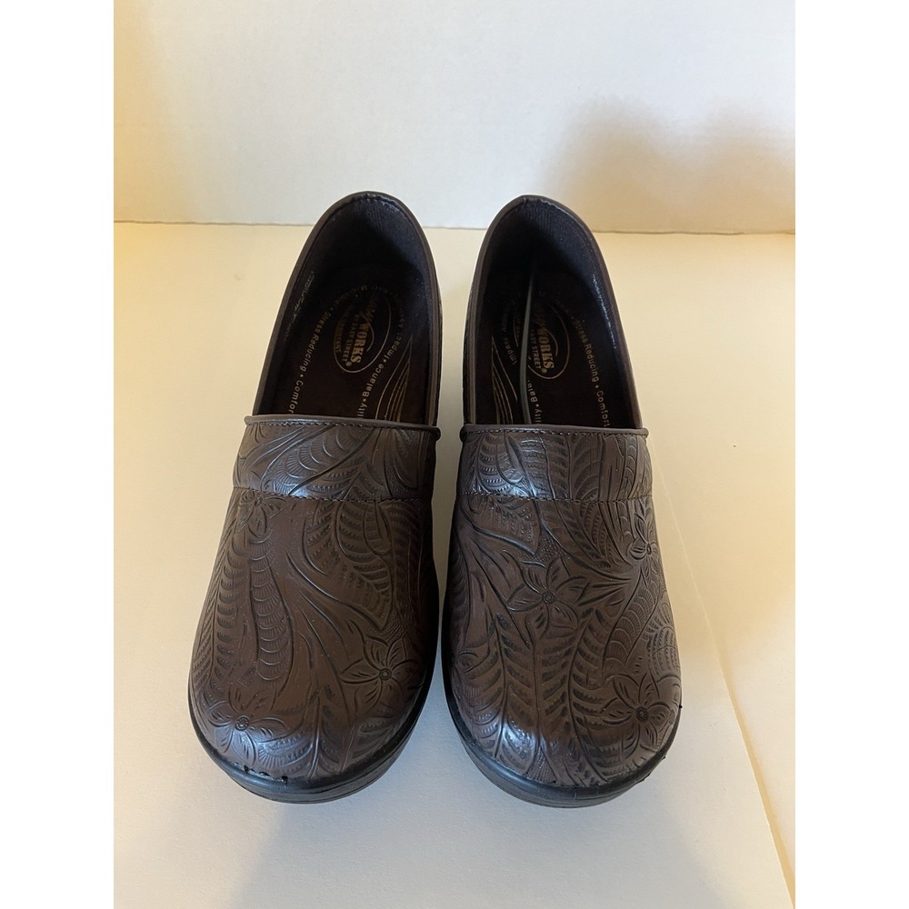 Easy Works‎ Lyndee Clogs 11WW | Brown Floral Slip Resistant